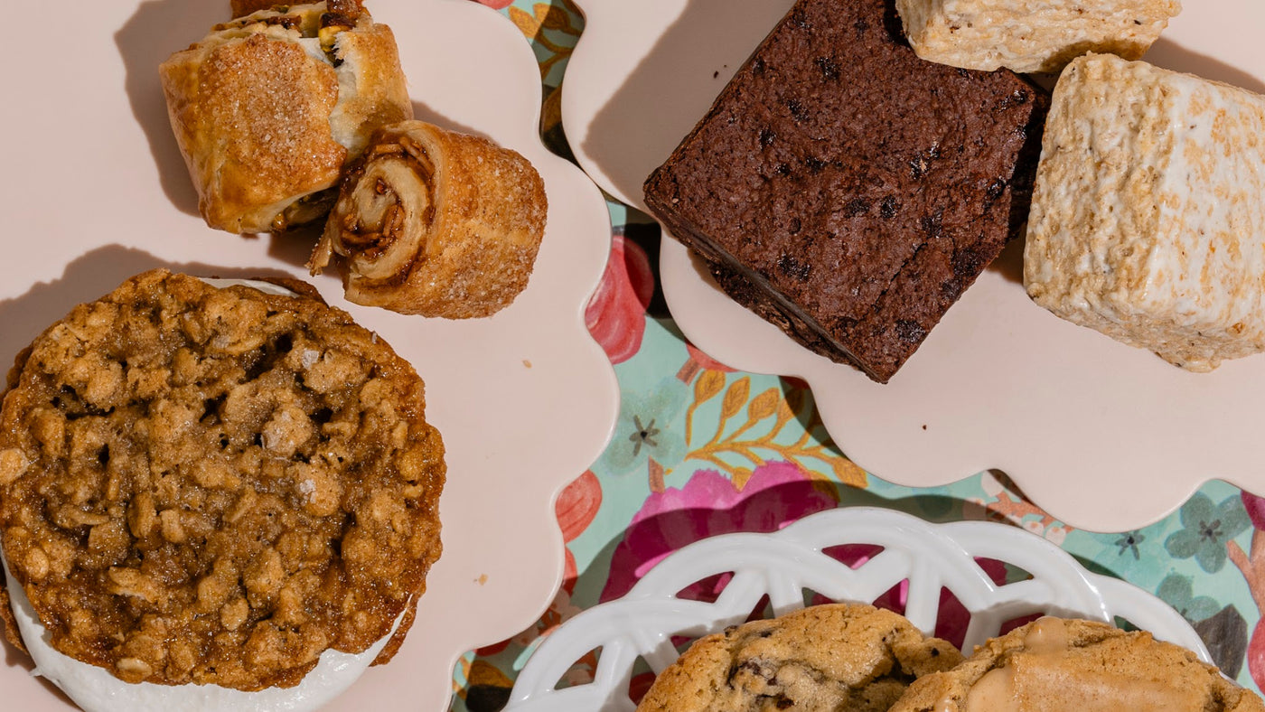 mother's day treat box with whoopie pie, cookies, brownie, and rugelach