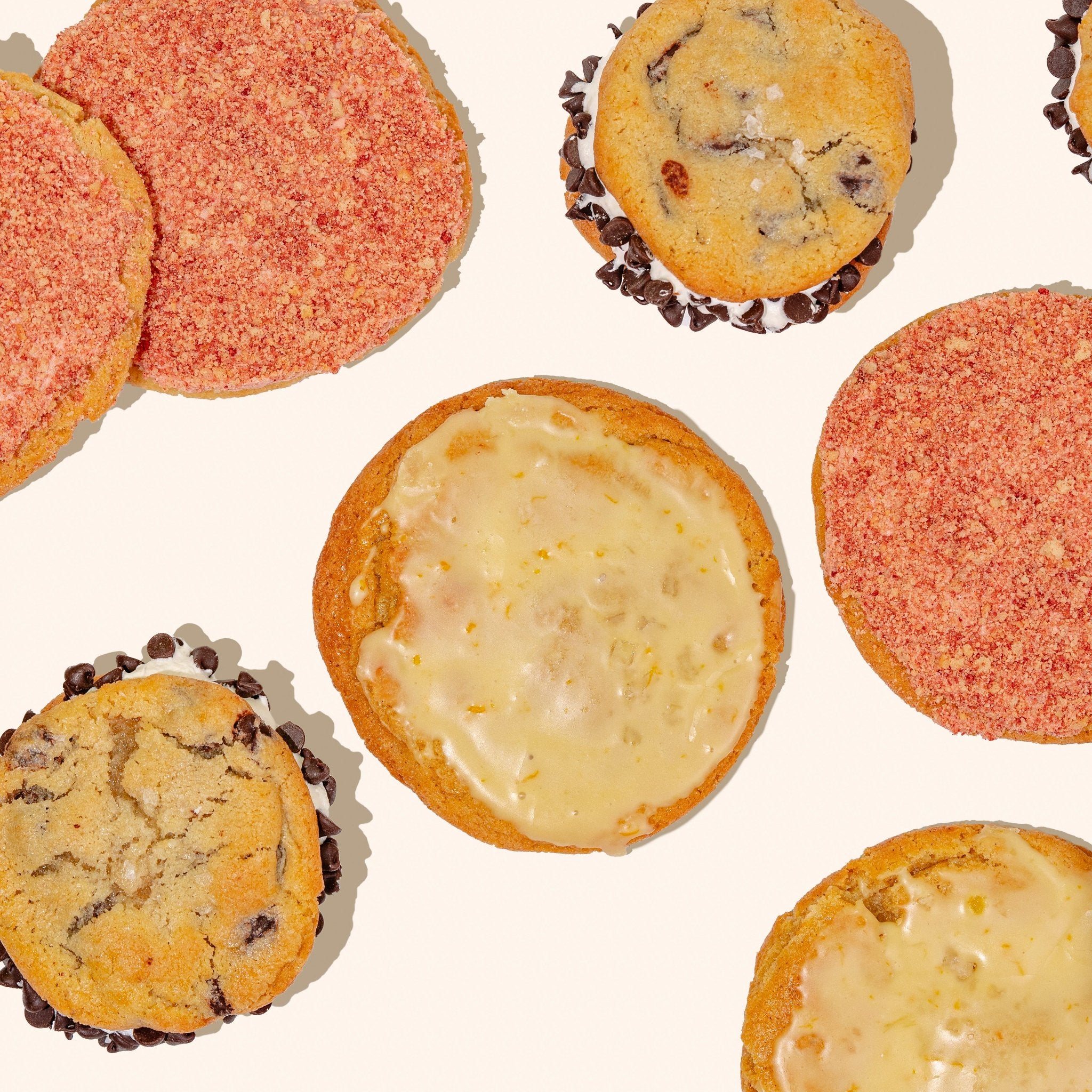 ice cream inspired cookie flavors flat lay