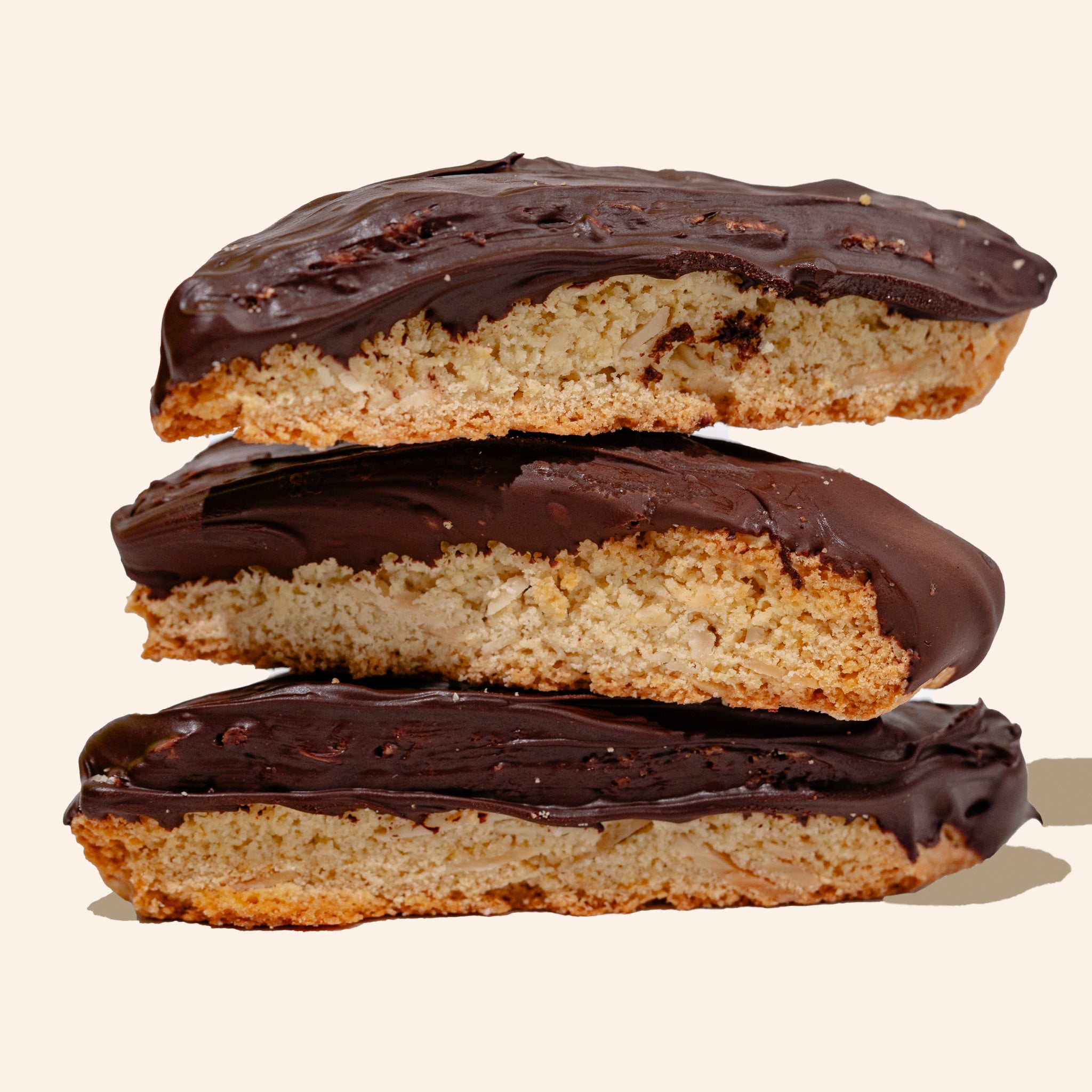 chocolate dipped almond biscotti side view
