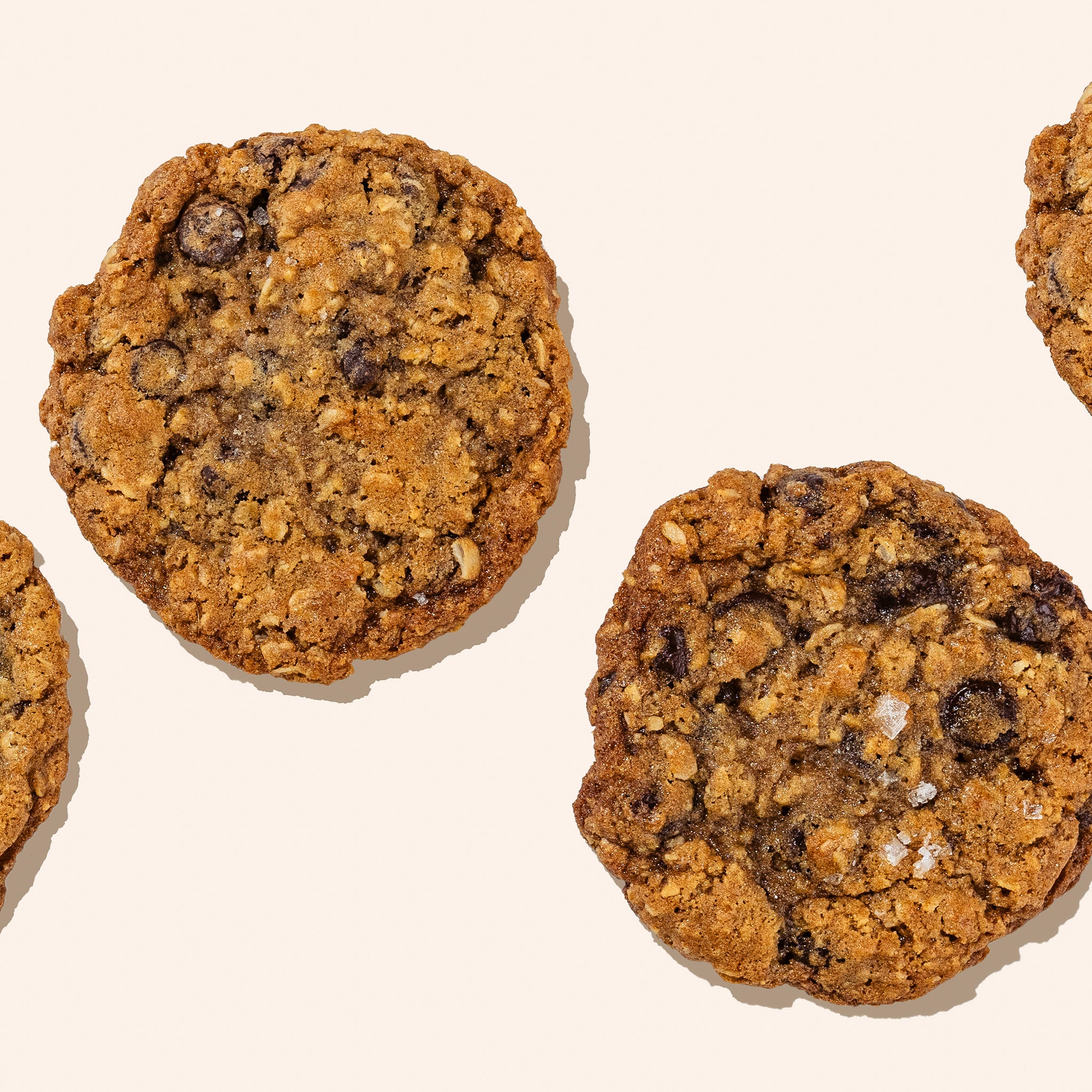 overhead of oatmeal chocolate chip cookie