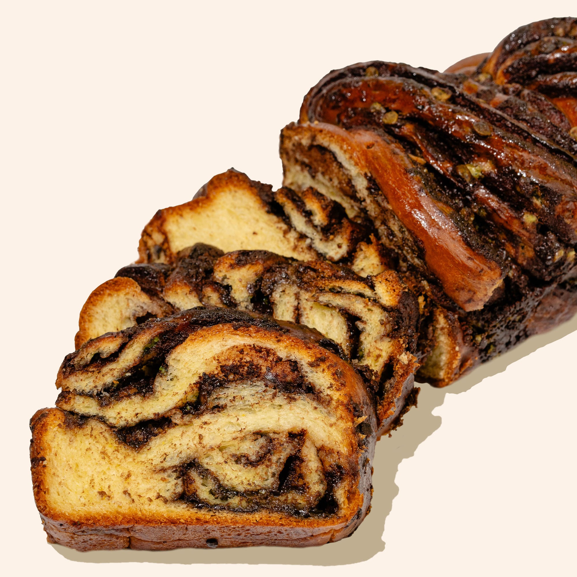 Mint babka slices on white background
